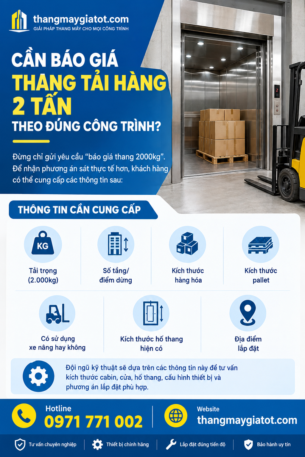 báo giá thang máy tải hàng 2000kg