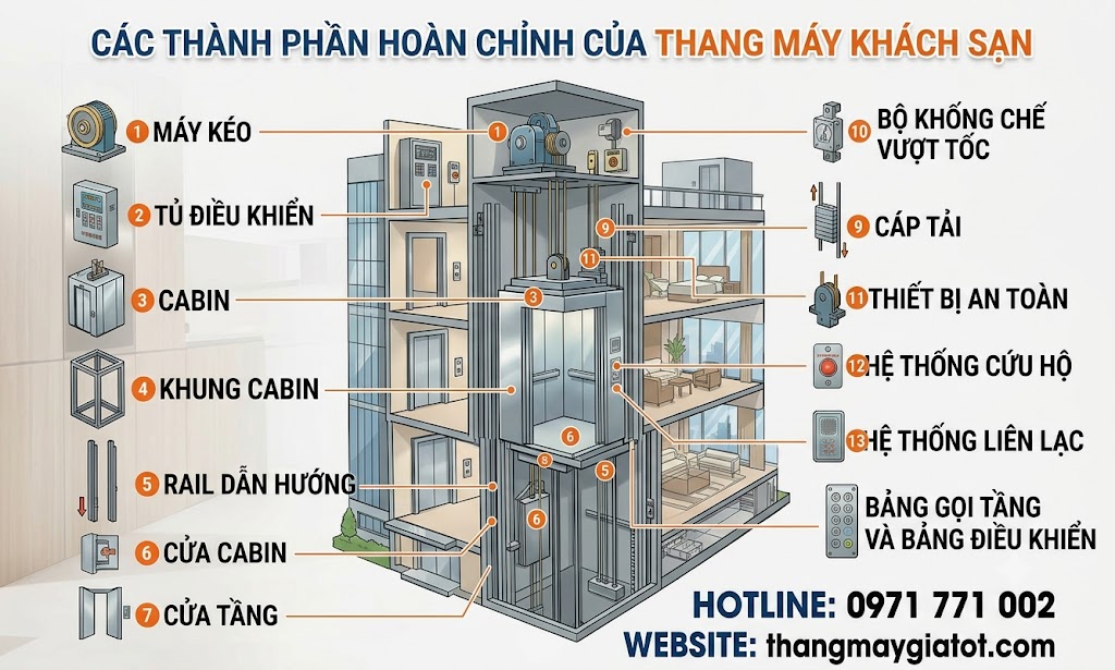 cấu tạo thang máy khách sạn