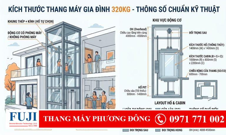 kích thước thang máy gia đình 320kg