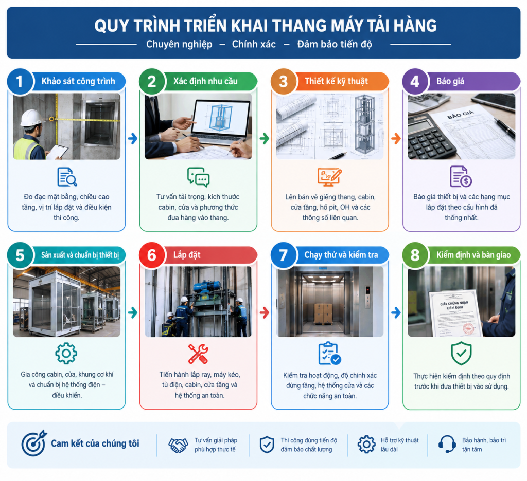 quy trình lắp đặt thang máy tải hàng